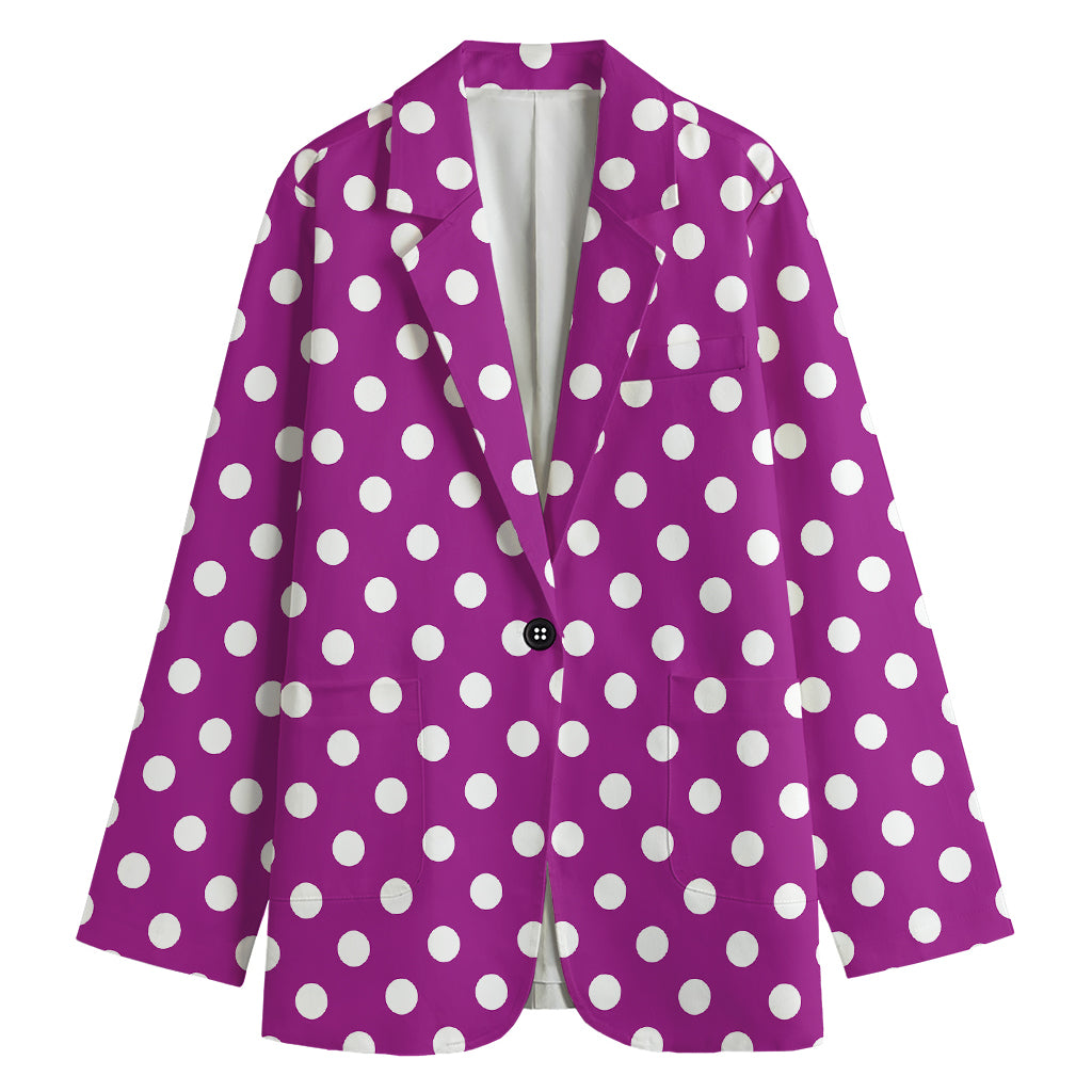 Purple And White Polka Dot Pattern Print Women's Blazer