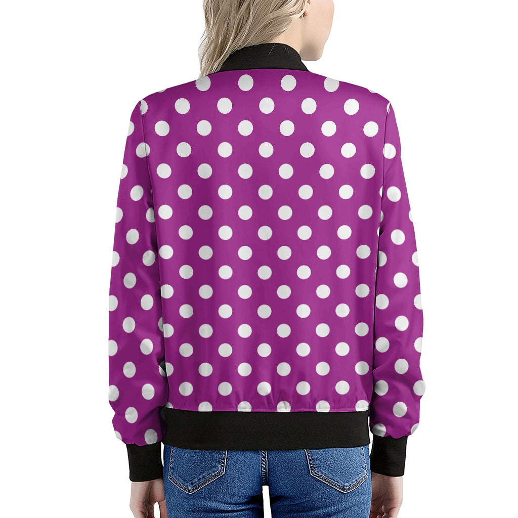 Purple And White Polka Dot Pattern Print Women's Bomber Jacket