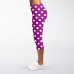 Purple And White Polka Dot Pattern Print Women's Capri Leggings