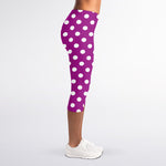 Purple And White Polka Dot Pattern Print Women's Capri Leggings
