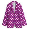 Purple And White Polka Dot Pattern Print Women's Cotton Blazer
