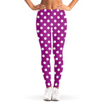 Purple And White Polka Dot Pattern Print Women's Leggings