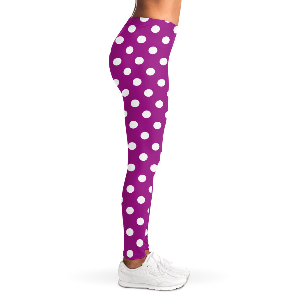 Purple And White Polka Dot Pattern Print Women's Leggings