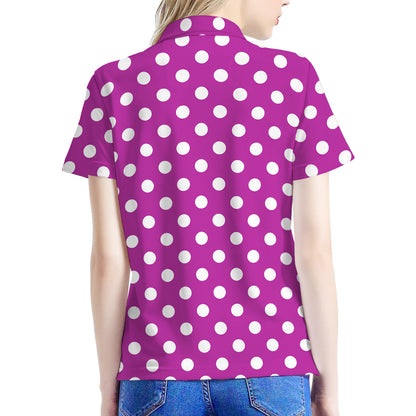 Purple And White Polka Dot Pattern Print Women's Polo Shirt