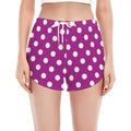 Purple And White Polka Dot Pattern Print Women's Split Running Shorts