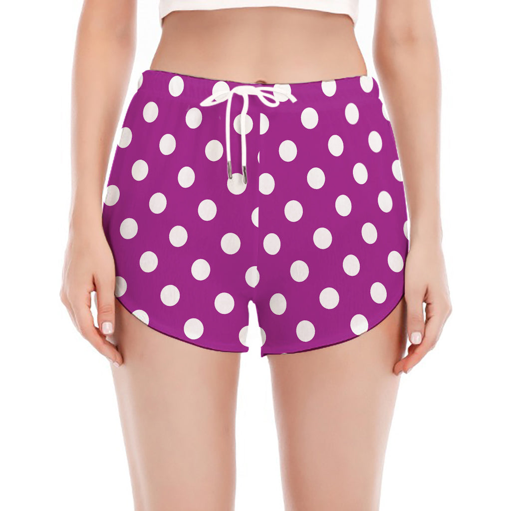 Purple And White Polka Dot Pattern Print Women's Split Running Shorts
