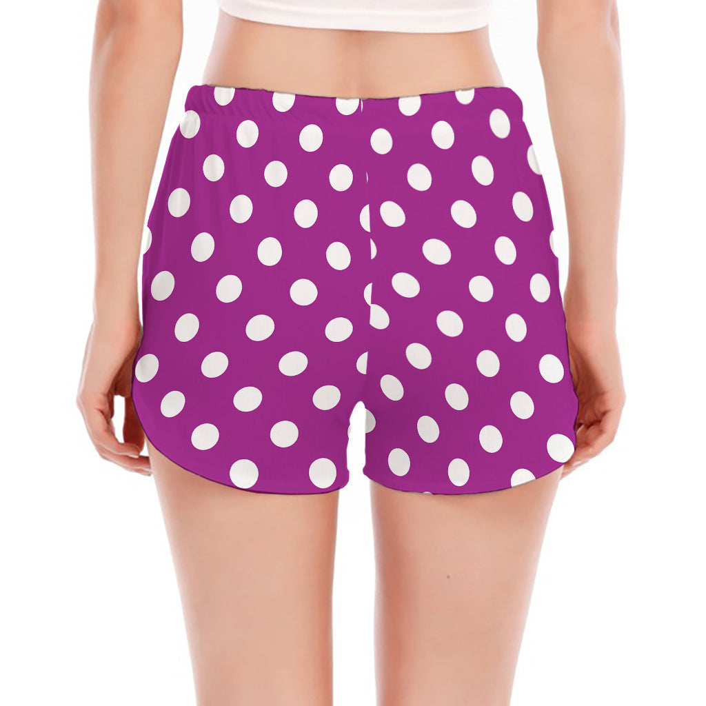 Purple And White Polka Dot Pattern Print Women's Split Running Shorts