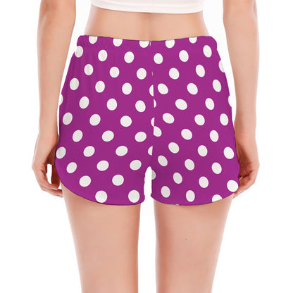 Purple And White Polka Dot Pattern Print Women's Split Running Shorts