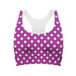 Purple And White Polka Dot Pattern Print Women's Sports Bra