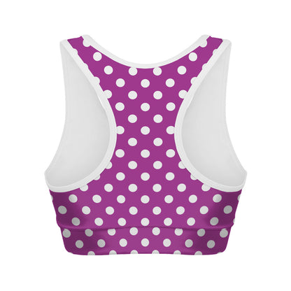 Purple And White Polka Dot Pattern Print Women's Sports Bra