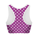Purple And White Polka Dot Pattern Print Women's Sports Bra