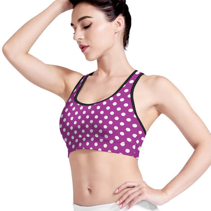 Purple And White Polka Dot Pattern Print Women's Sports Bra