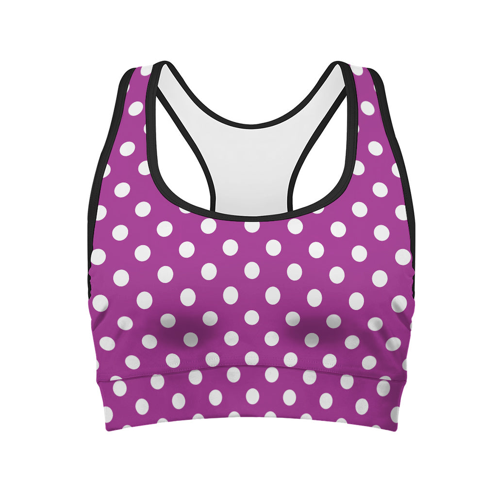 Purple And White Polka Dot Pattern Print Women's Sports Bra