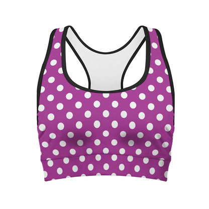 Purple And White Polka Dot Pattern Print Women's Sports Bra