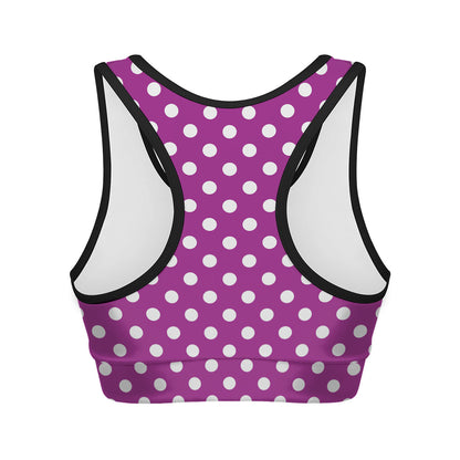 Purple And White Polka Dot Pattern Print Women's Sports Bra