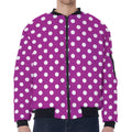 Purple And White Polka Dot Pattern Print Zip Sleeve Bomber Jacket