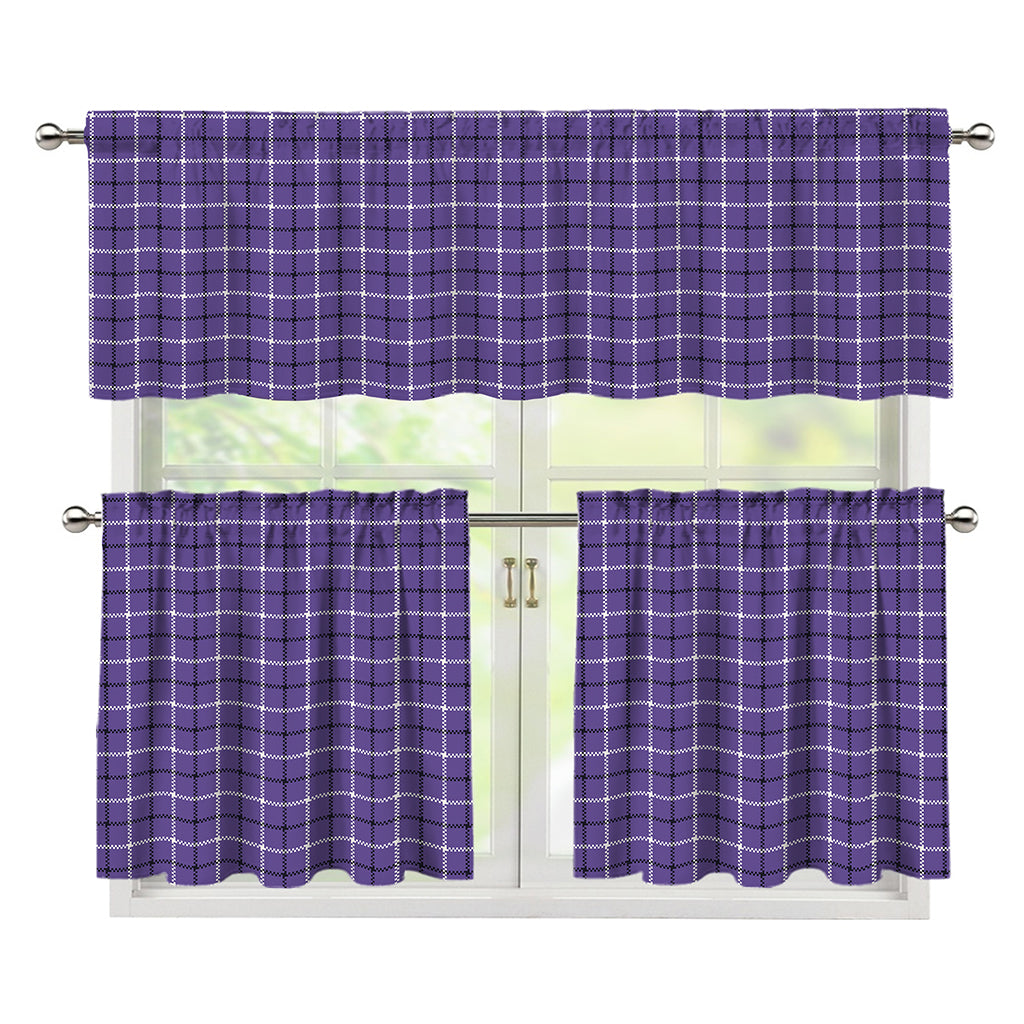 Purple And White Tattersall Print 3 Piece Kitchen Curtains