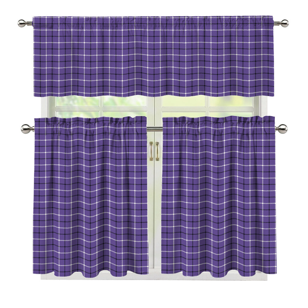 Purple And White Tattersall Print 3 Piece Kitchen Curtains