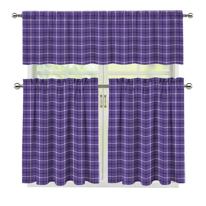 Purple And White Tattersall Print 3 Piece Kitchen Curtains