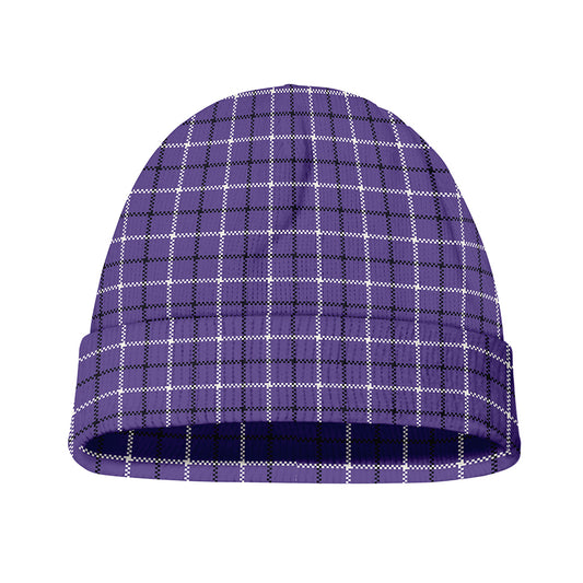 Purple And White Tattersall Print Beanie
