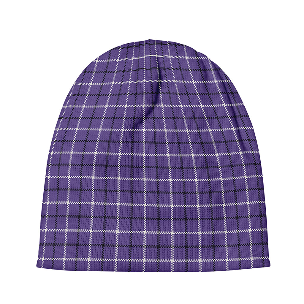 Purple And White Tattersall Print Beanie