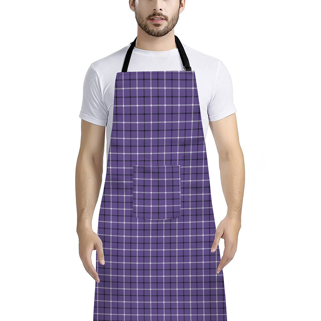 Purple And White Tattersall Print Bib Apron With Pocket