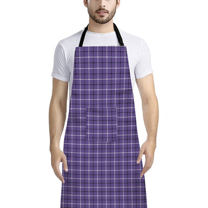 Purple And White Tattersall Print Bib Apron With Pocket