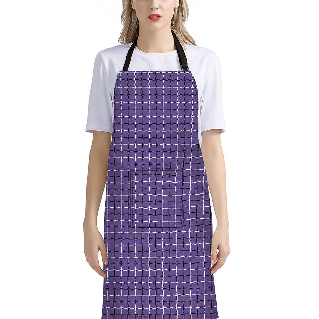 Purple And White Tattersall Print Bib Apron With Pocket