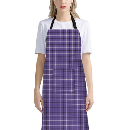 Purple And White Tattersall Print Bib Apron With Pocket