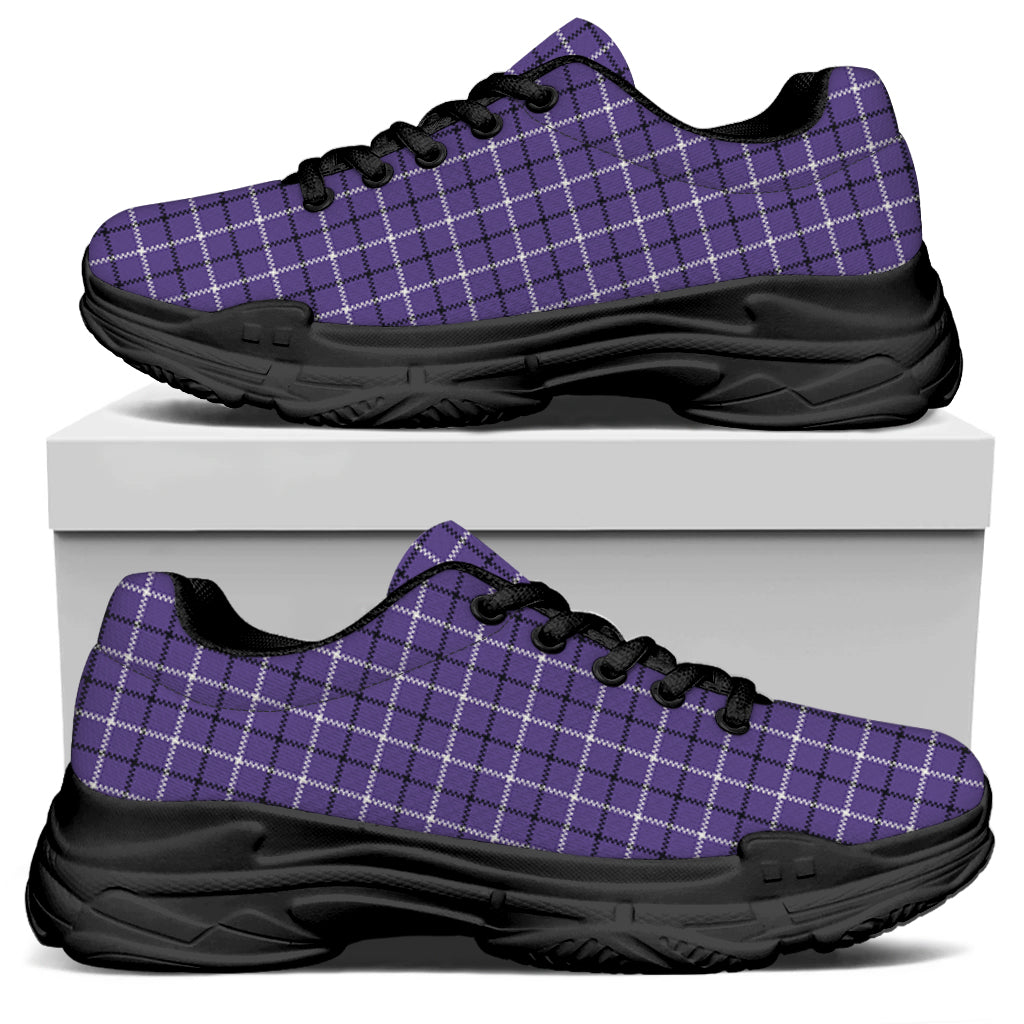 Purple And White Tattersall Print Black Chunky Shoes