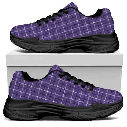 Purple And White Tattersall Print Black Chunky Shoes