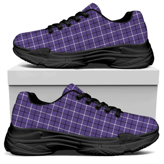 Purple And White Tattersall Print Black Chunky Shoes