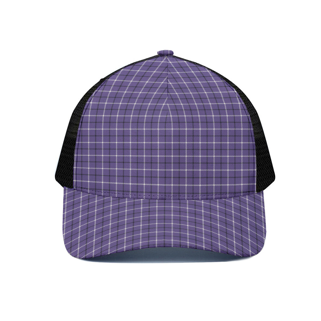 Purple And White Tattersall Print Black Mesh Trucker Cap