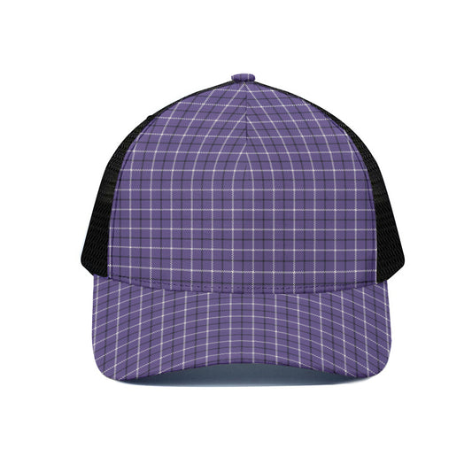 Purple And White Tattersall Print Black Mesh Trucker Cap