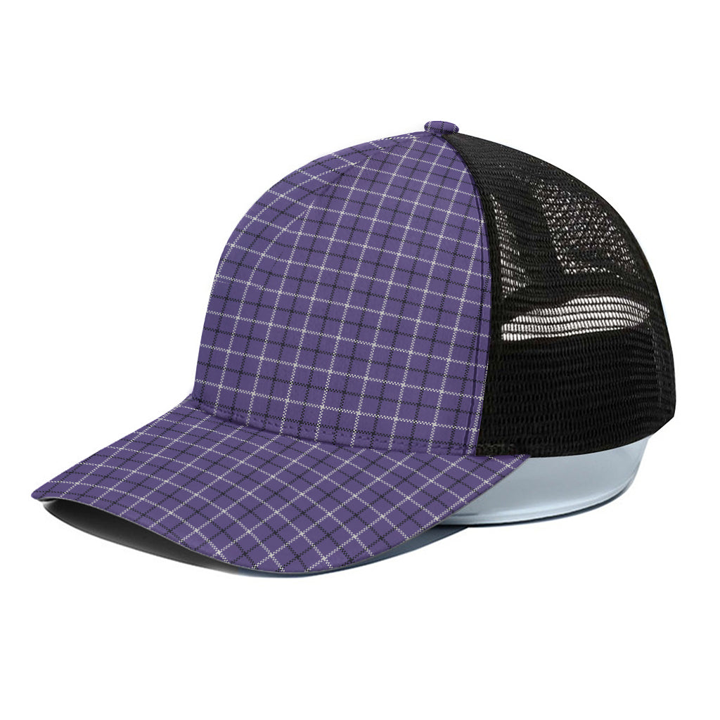 Purple And White Tattersall Print Black Mesh Trucker Cap