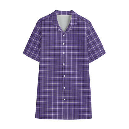 Purple And White Tattersall Print Cotton Hawaiian Shirt