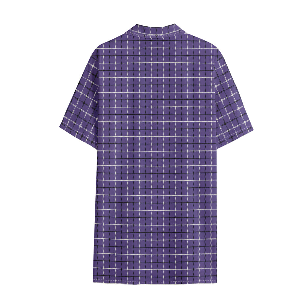 Purple And White Tattersall Print Cotton Hawaiian Shirt
