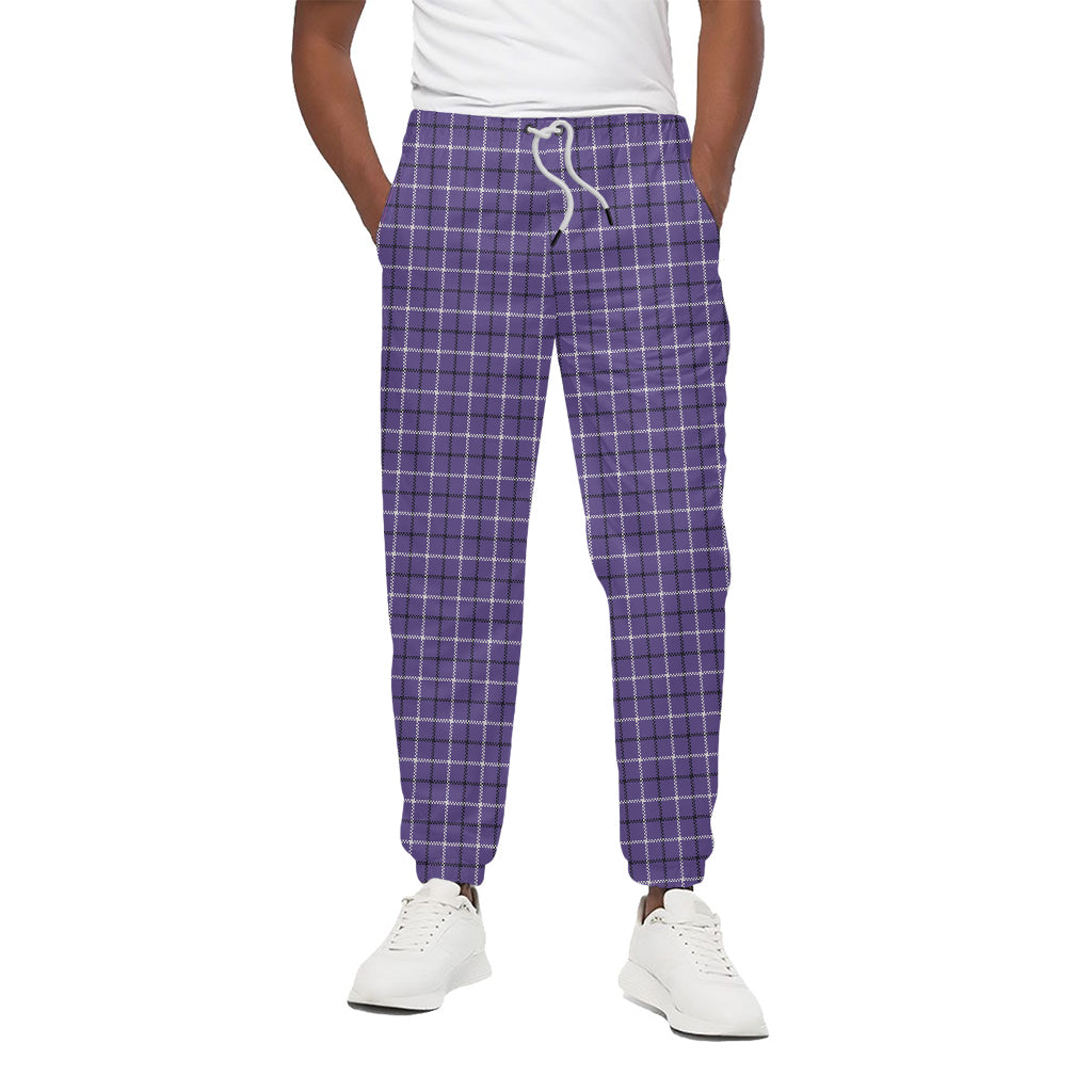 Purple And White Tattersall Print Cotton Pants
