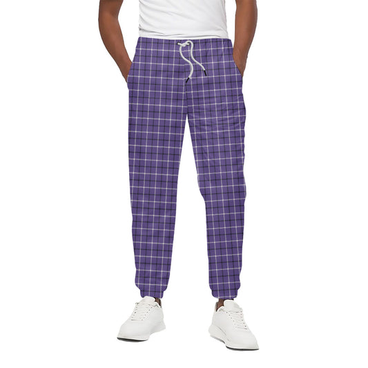 Purple And White Tattersall Print Cotton Pants