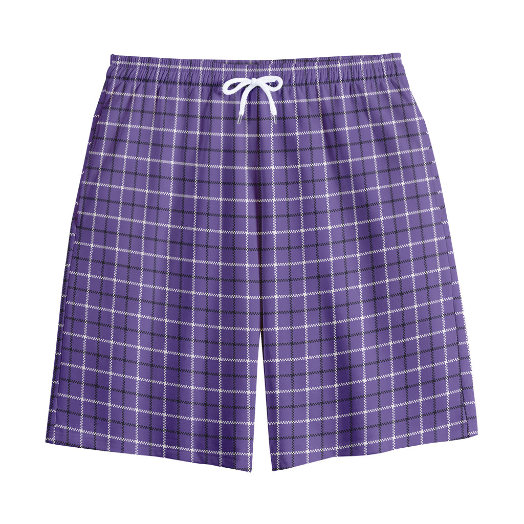 Purple And White Tattersall Print Cotton Shorts