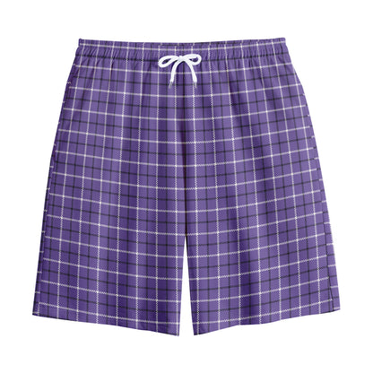 Purple And White Tattersall Print Cotton Shorts