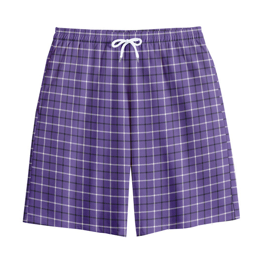 Purple And White Tattersall Print Cotton Shorts