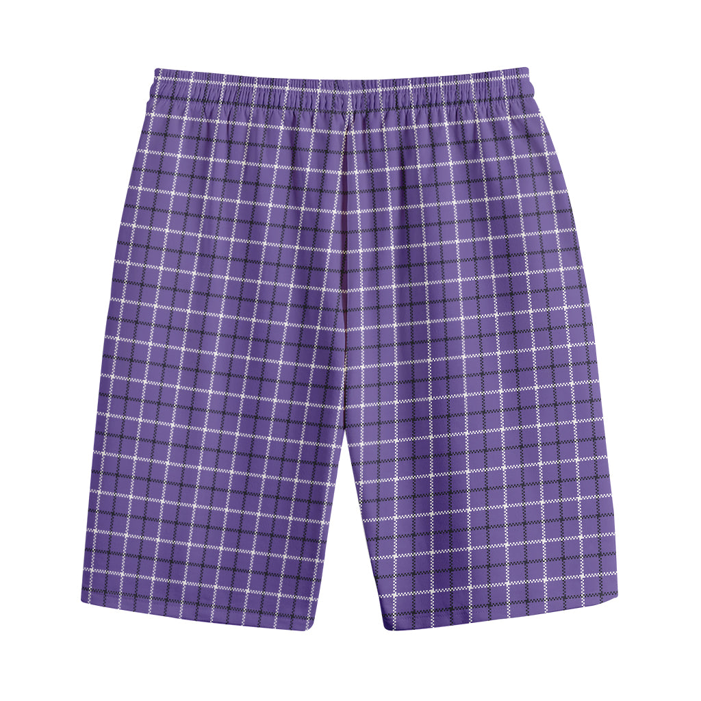 Purple And White Tattersall Print Cotton Shorts