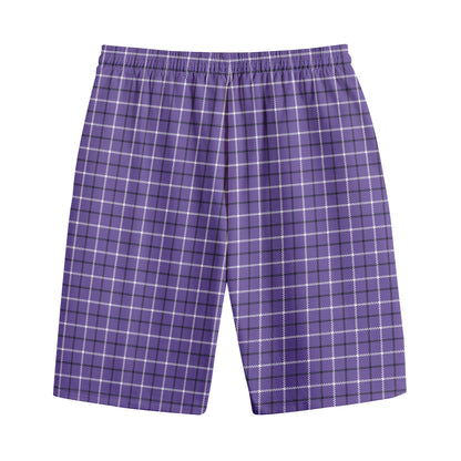 Purple And White Tattersall Print Cotton Shorts