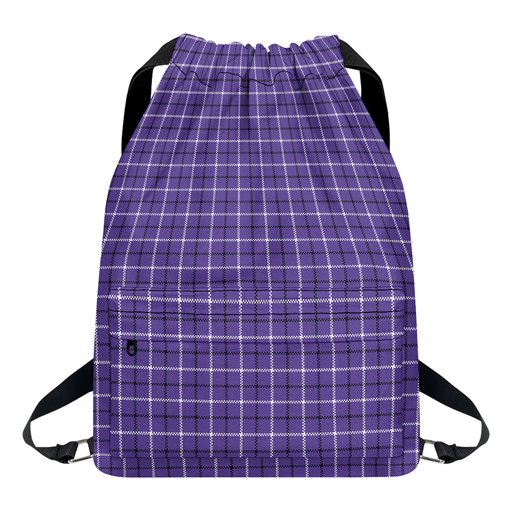 Purple And White Tattersall Print Drawstring Backpack