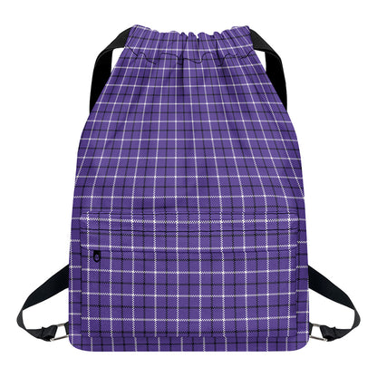 Purple And White Tattersall Print Drawstring Backpack