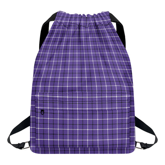 Purple And White Tattersall Print Drawstring Backpack
