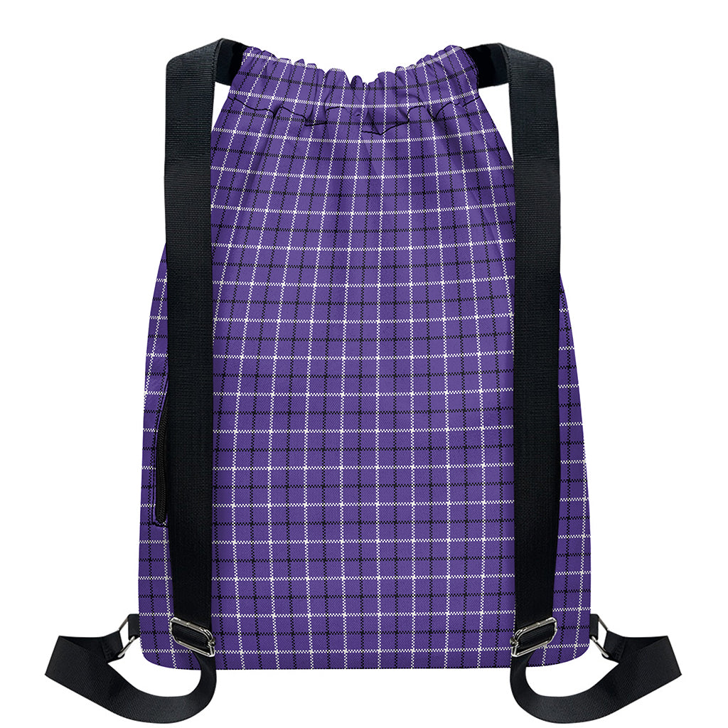 Purple And White Tattersall Print Drawstring Backpack