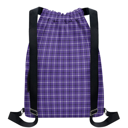 Purple And White Tattersall Print Drawstring Backpack