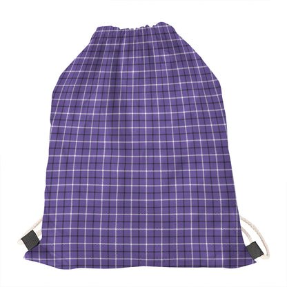 Purple And White Tattersall Print Drawstring Bag